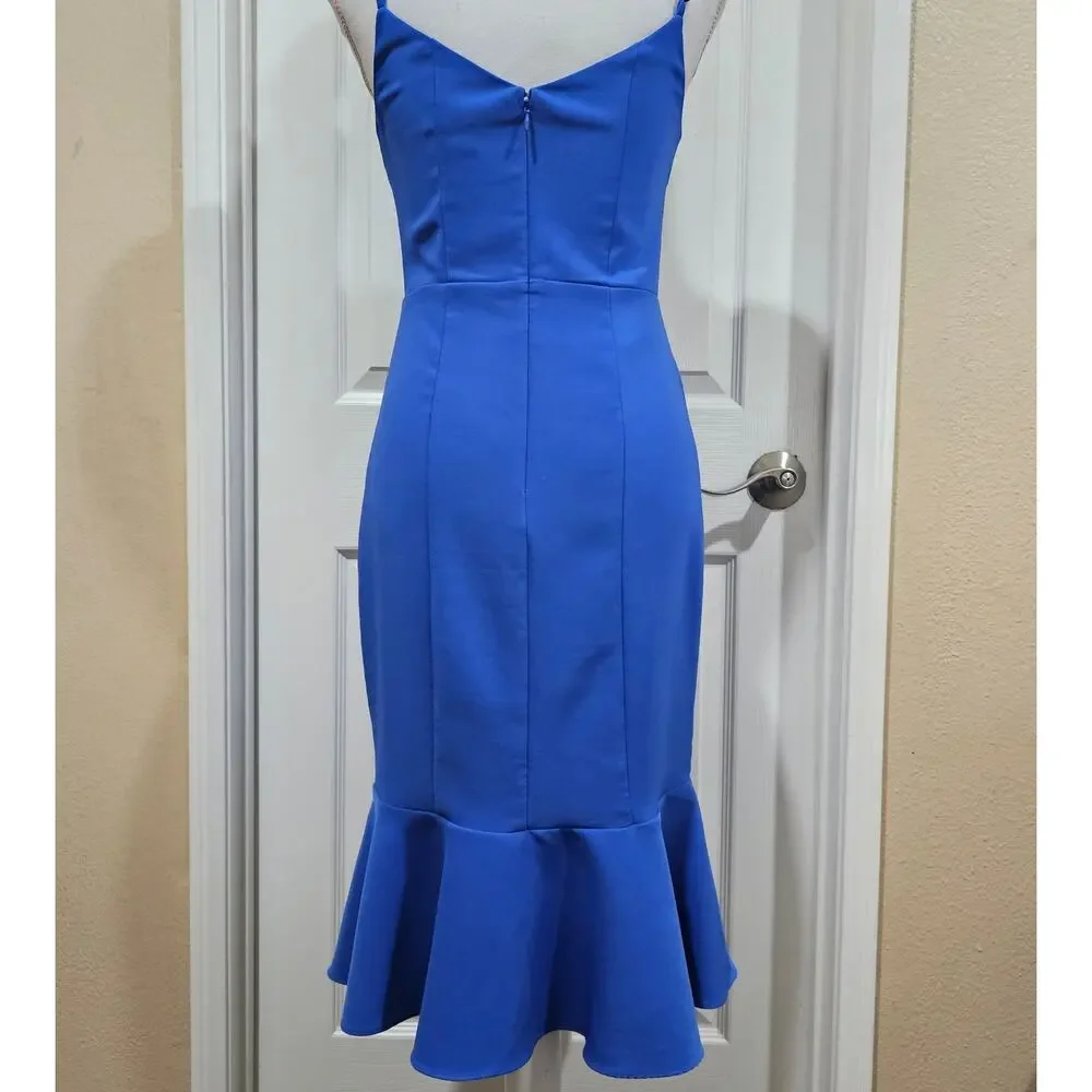 Laundry by Shelli Segal Blue Midi Dress Ruffle Hem Sheath Size 4 - Picture 2 of 10
